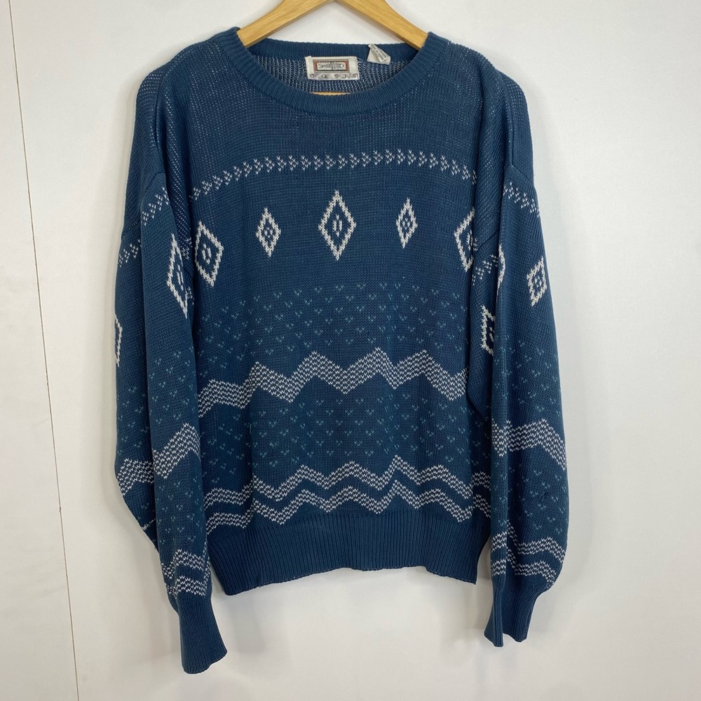 Vintage Oasis Blue Men's Medium Grandpa Sweater Acrylic Top